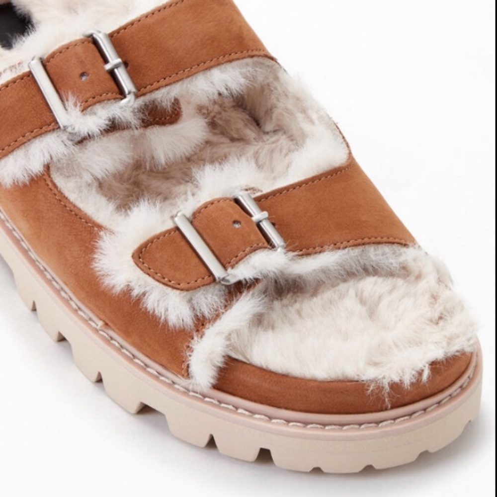 NWOT Dolce Vita | Saddle Tan Leather Suede Sandals & Super Soft Faux Fur Lining - Picture 10 of 13